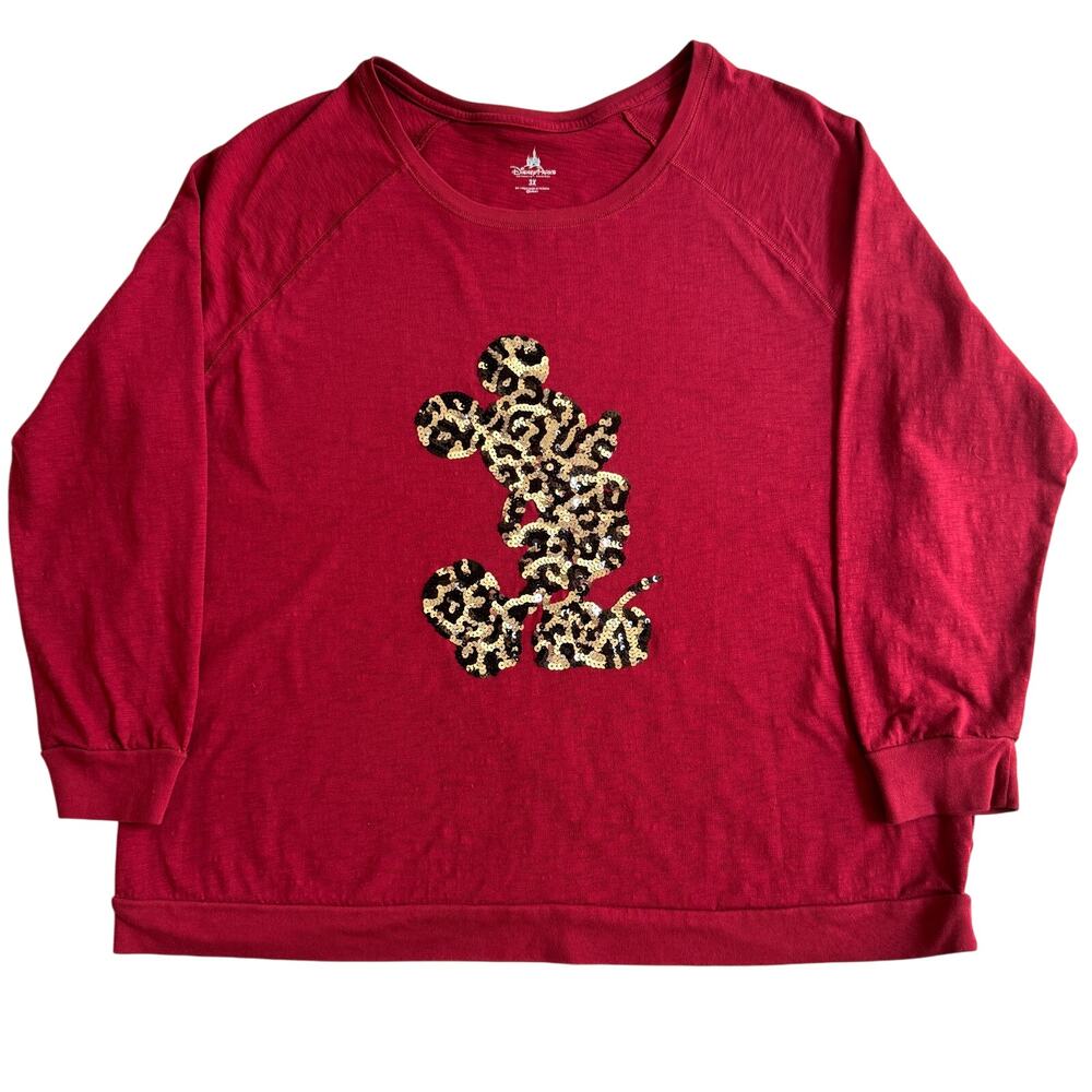 Disney Parks Authentic Original Top Size 3X Mickey Mouse Sequin Long Sleeve Red